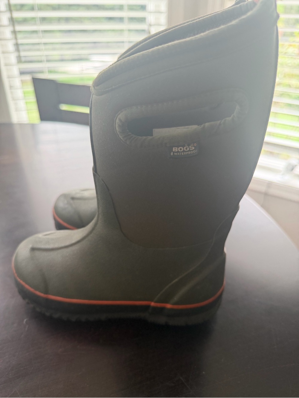 Bogs Kids Dark Olive Waterproof Boots with Orange Trim